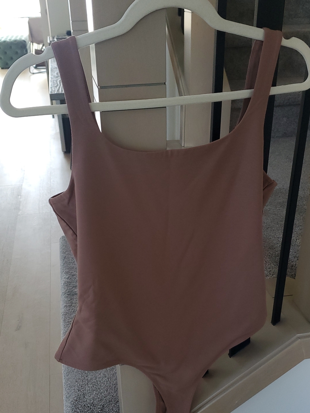 Banana Republic- Taupe Square Neck Thong Bodysuit, Like NEW- Sz. Med.